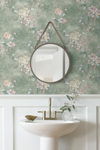 NextWall Harry & Grace Green Smoke Floral Peel and Stick Wallpaper