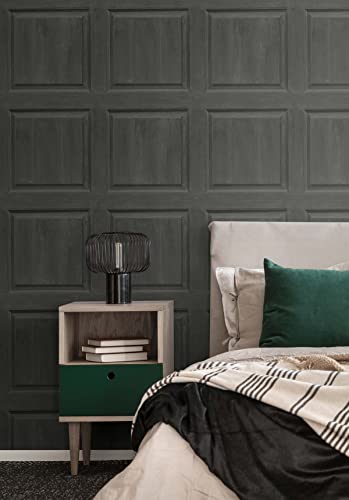 Charcoal NextWall Washed Faux Panel Peel and Stick Wallpaper