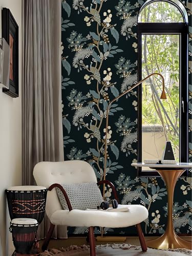 GloryTik Peel and Stick Floral Vintage Black Flower Bird Wallcovering for Bedroom Cabinets