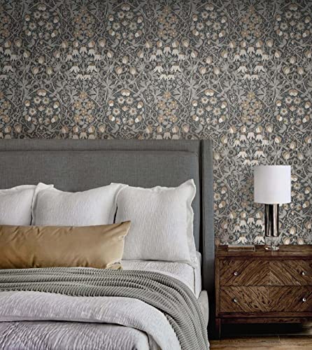 NextWall Floral Peel and Stick Wallpaper: Tulip Garden in Wrought Iron & Chamois