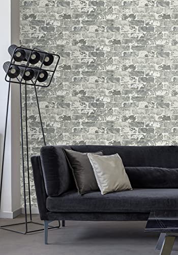 NextWall Weathered Gray Brick Peel and Stick Wallpaper