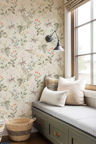 Beige Floral Vintage Peel and Stick Wallpaper for Renters - 480x17.3
