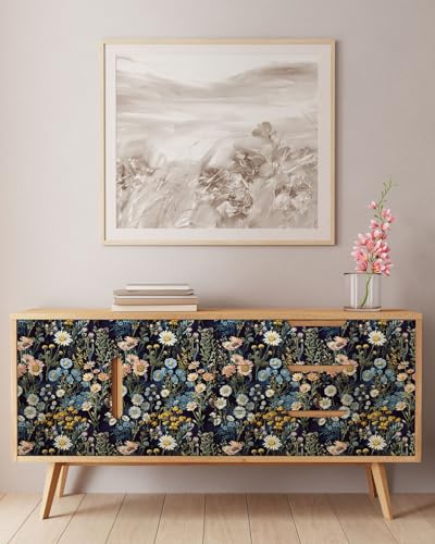 Jeweluck Vintage Floral Peel and Stick Wallpaper - 16.9x118.1 Removable Boho Flower Contact Paper for Bedroom Decor