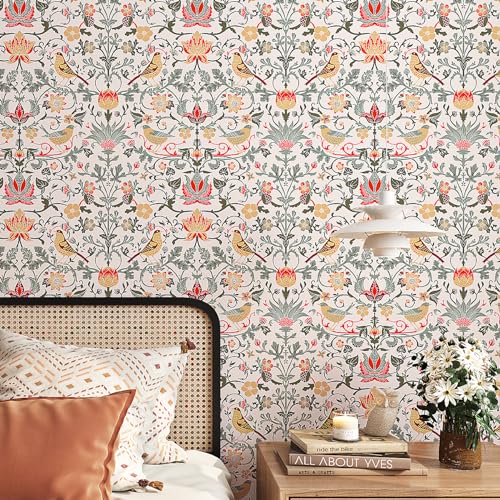 Boho Green Leaf Flower Vintage Wallpaper for Bedroom Living Room